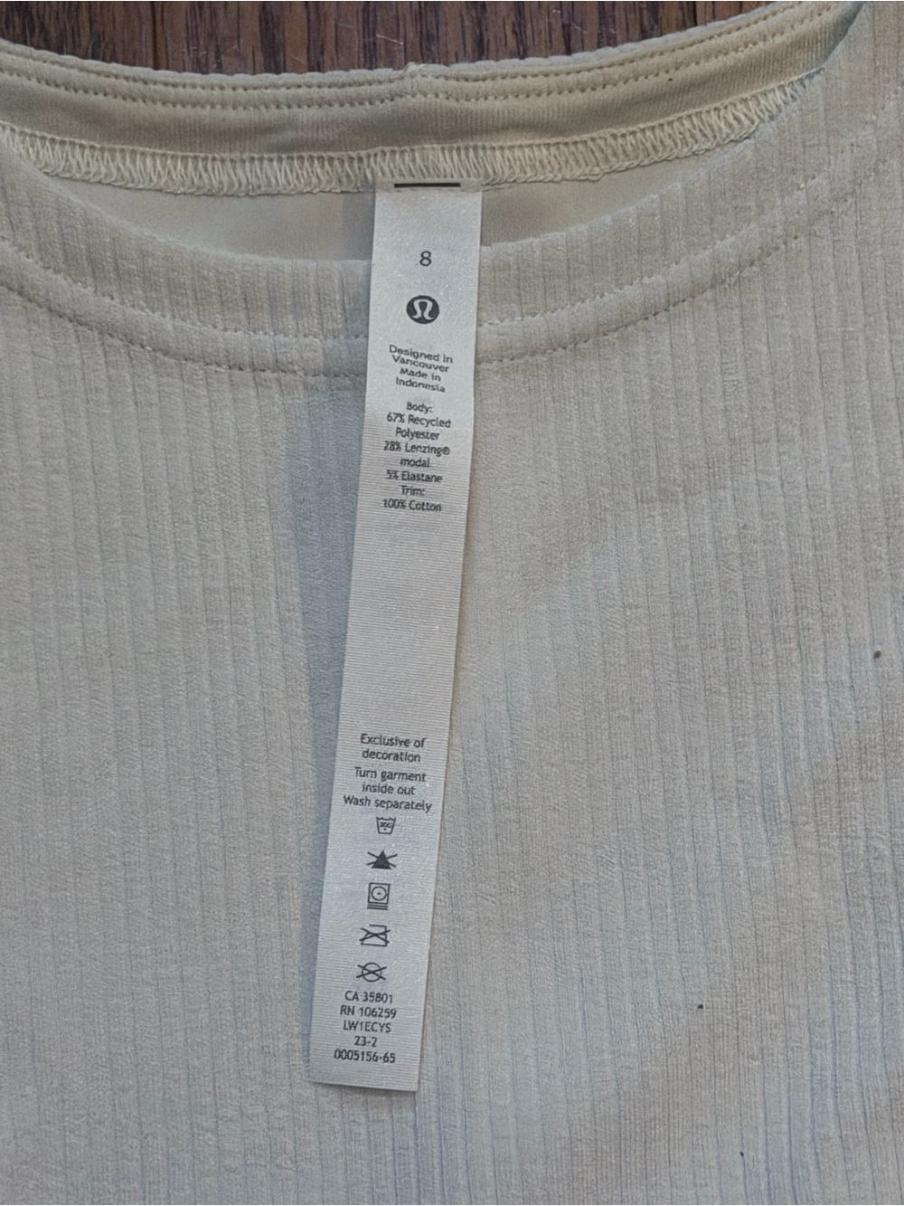 lululemon athletica Ribbed Tank Top in Cream size 8